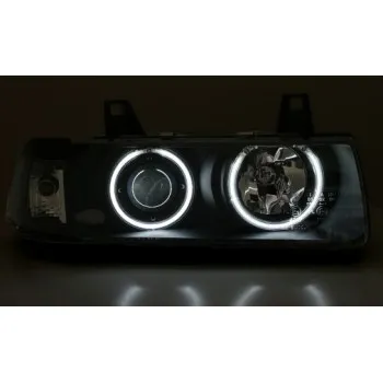Φανάρια εμπρός Bmw E36 (1991-1999) 4d sedan angel eyes - μαύρα , με λάμπες (Η1) - σετ 2τμχ.