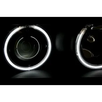 Φανάρια εμπρός Bmw E36 (1991-1999) 4d sedan angel eyes - μαύρα , με λάμπες (Η1) - σετ 2τμχ.