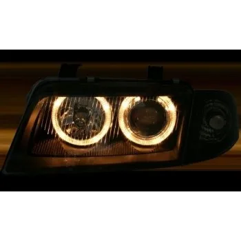 Φανάρια εμπρός Audi A4 (1995-1998) angel eyes - μαύρα , χωρίς λάμπες (Η7) - σετ 2τμχ.