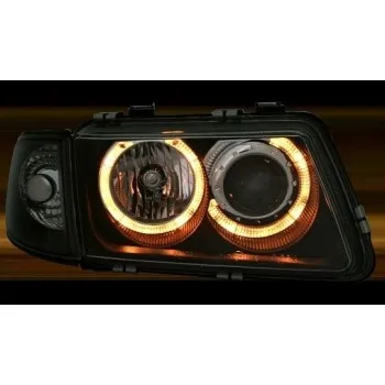 Φανάρια εμπρός Audi A3 (1996-2000) angel eyes -μαύρα , χωρίς λάμπες (Η7) - σετ 2τμχ.