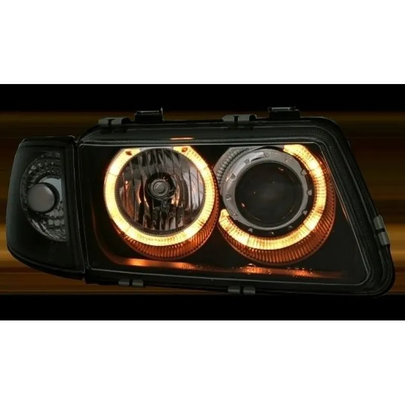 Φανάρια εμπρός Audi A3 (1996-2000) angel eyes -μαύρα , χωρίς λάμπες (Η7) - σετ 2τμχ.