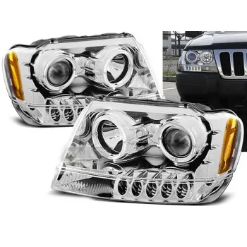 Φανάρια εμπρός Jeep Grand Cherokee (1999-2005) angel eyes - chrome , χωρίς λάμπες (Η7) - σετ 2τμχ.