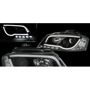 Φανάρια εμπρός Audi A3 (2008-2012) led Lightbar design - chrome ,μαύρα , με λάμπες (Η1) - σετ 2τμχ.