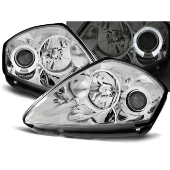 Φανάρια εμπρός Mitsubishi Eclipse (2000-2005) angel eyes - chrome , με λάμπες (Η1) - σετ 2τμχ.