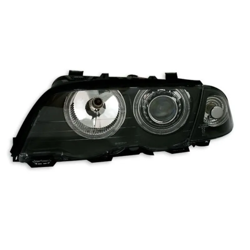 Φανάρια εμπρός BMW E46 sedan (1998-2001) angel eyes - μαύρα , χωρίς λάμπες (Η7) - σετ 2τμχ.