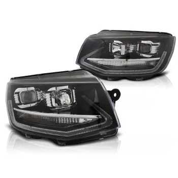 Φανάρια εμπρός Vw Transporter T6 (2015-2019) led , μαύρα με DRL, με λάμπες (Η7/H1) - σετ 2τμχ.