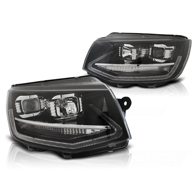 Φανάρια εμπρός Vw Transporter T6 (2015-2019) led , μαύρα με DRL, με λάμπες (Η7/H1) - σετ 2τμχ.