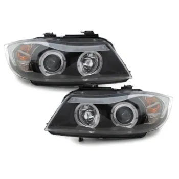 Φανάρια εμπρός BMW E90 (2005-2008) angel eyes - CCFL μαύρα , με λάμπες (Η1) - σετ 2τμχ.
