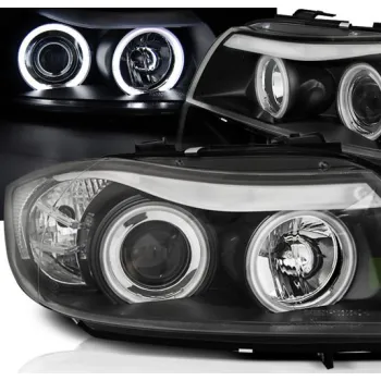 Φανάρια εμπρός BMW E90 (2005-2008) angel eyes - CCFL μαύρα , με λάμπες (Η1) - σετ 2τμχ.