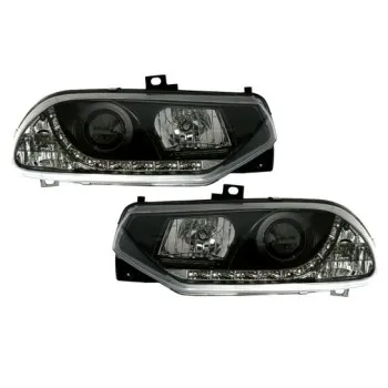Φανάρια εμπρός Alfa Romeo 156 (1997-2003) led - μαύρα , με λάμπες (Η1) - σετ 2τμχ.