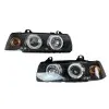 Φανάρια εμπρός BMW E36 (1991-1999) 4d sedan angel eyes - black , με λάμπες (Η1) - σετ 2τμχ.