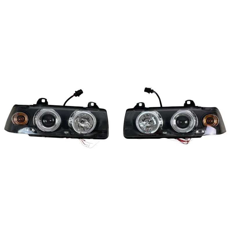 Φανάρια εμπρός BMW E36 (1991-1999) 4d sedan angel eyes - black , με λάμπες (Η1) - σετ 2τμχ.