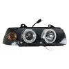 Φανάρια εμπρός BMW E36 (1991-1999) 4d sedan angel eyes - black , με λάμπες (Η1) - σετ 2τμχ.