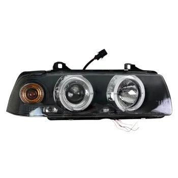 Φανάρια εμπρός BMW E36 (1991-1999) 2d coupe angel eyes - μαύρα , με λάμπες (Η1) - σετ 2τμχ.
