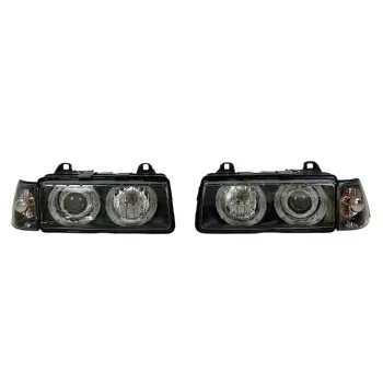 Φανάρια εμπρός Bmw E36 (1991-2000) 4d sedan angel eyes - μαύρα , χωρίς λάμπες (Η7) - σετ 2τμχ.