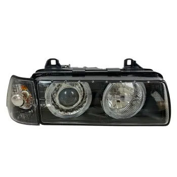 Φανάρια εμπρός Bmw E36 (1991-2000) 4d sedan angel eyes - μαύρα , χωρίς λάμπες (Η7) - σετ 2τμχ.