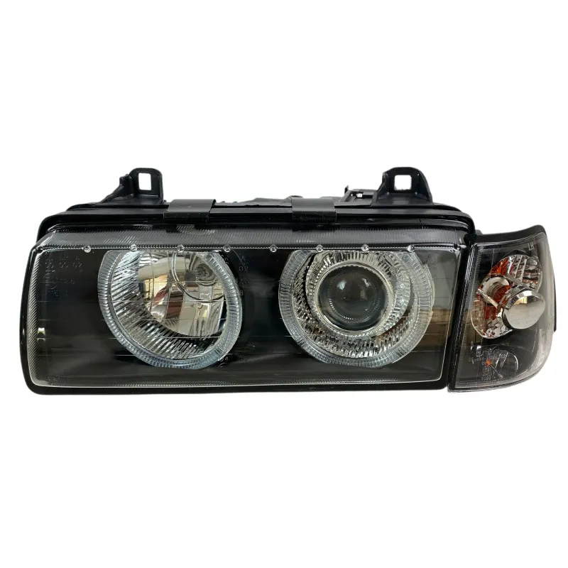 Φανάρια εμπρός Bmw E36 (1991-2000) 4d sedan angel eyes - μαύρα , χωρίς λάμπες (Η7) - σετ 2τμχ.