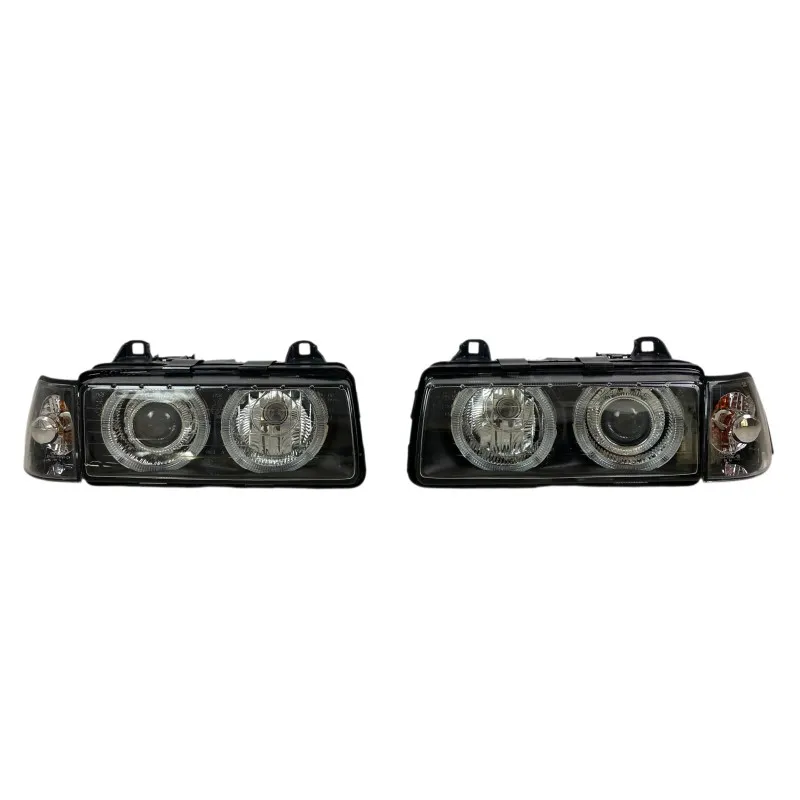 Φανάρια εμπρός BMW E36 (1991-2000) 4d sedan angel eyes - chrome , χωρίς λάμπες (Η7) - σετ 2τμχ.