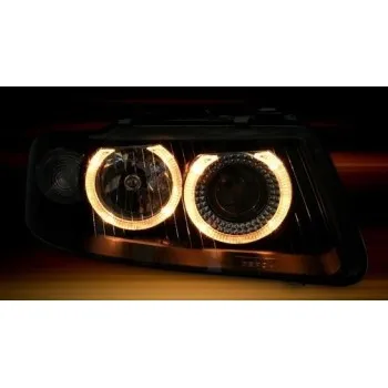 Φανάρια εμπρός Audi A3 (2000-2003) angel eyes - μαύρα , χωρίς λάμπες (Η7) - σετ 2τμχ.