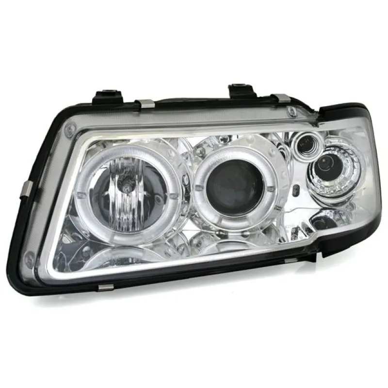 Φανάρια εμπρός Audi A3 (1996-2000) angel eyes - χρωμίου , με λάμπες (Η1) - σετ 2τμχ.