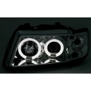 Φανάρια εμπρός Audi A3 (1996-2000) angel eyes - χρωμίου , με λάμπες (Η1) - σετ 2τμχ.