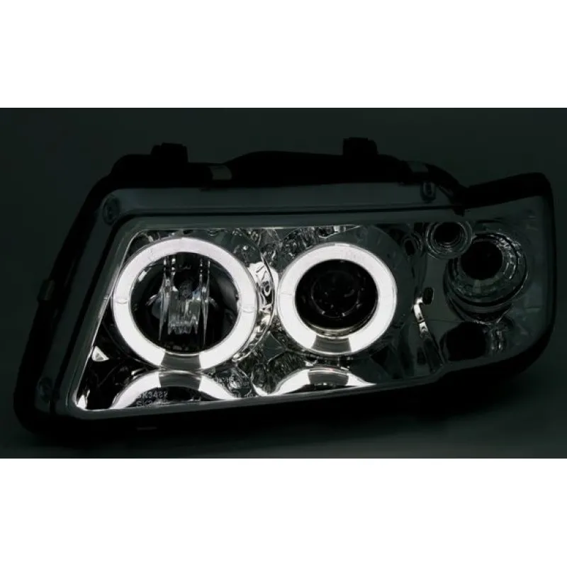 Φανάρια εμπρός Audi A3 (1996-2000) angel eyes - χρωμίου , με λάμπες (Η1) - σετ 2τμχ.