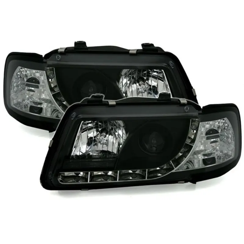 Φανάρια εμπρός Audi A3 (1996-2000) led - μαύρα , με λάμπες (Η1) - σετ 2τμχ.