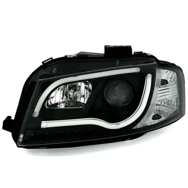 Φανάρια εμπρός Audi A3 (2003-2008) led Lightbar Design -μαύρα , με λάμπες (H7/Η1) - σετ 2τμχ.