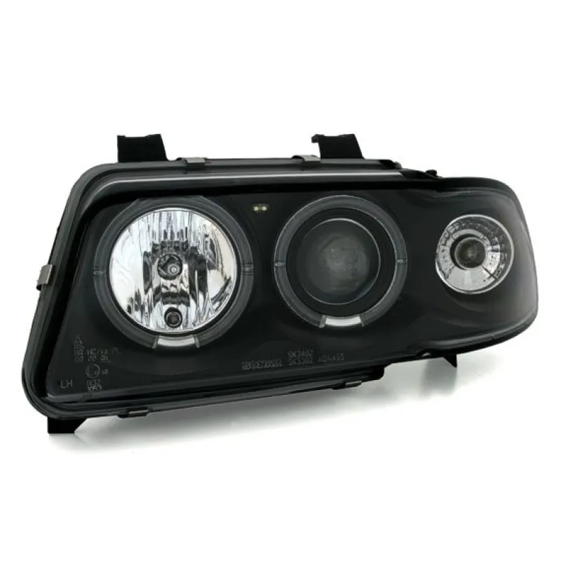 Φανάρια εμπρός Audi A4 (1995-1998) angel eyes -μαύρα , με λάμπες (Η1) - σετ 2τμχ.