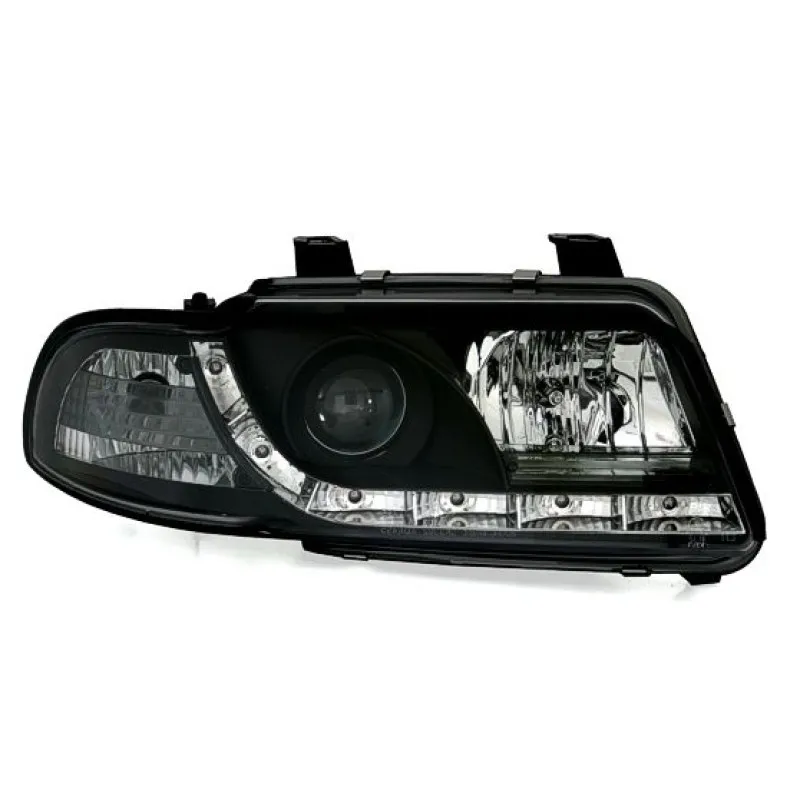 Φανάρια εμπρός Audi A4 (1995-1998) led Dayline - μαύρα , με λάμπες (Η1) - σετ 2τμχ.