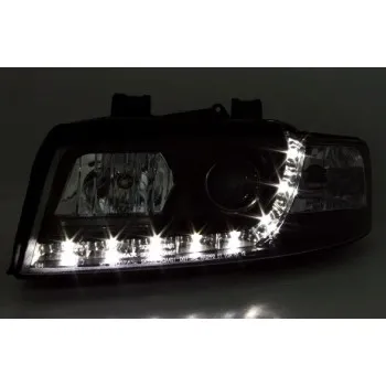 Φανάρια εμπρός Audi A4 (2001-2004) led - μαύρο , με λάμπες (Η1) - σετ 2τμχ.