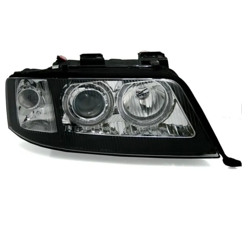 Φανάρια εμπρός Audi A6 (1997-2001) / Allroad 1999-2005 angel eyes - μαύρα , με λάμπες (Η7) - σετ 2τμχ.