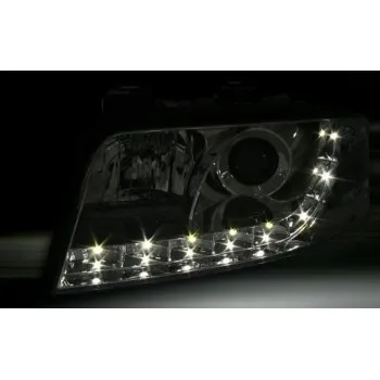 Φανάρια εμπρός Audi A6 με φώτα ημέρας (1997-2001) led / Allroad 1999-2005 - chrome , με λάμπες (Η1) - σετ 2τμχ.