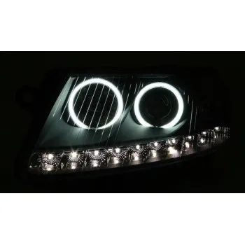 Φανάρια εμπρός Audi A6 led (2004-2008) angel eyes - chrome , με λάμπες (Η1) - σετ 2τμχ.