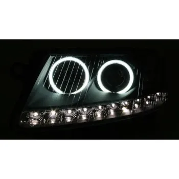 Φανάρια εμπρός led Dayline Audi A6 (2004-2008) angel eyes - μαύρα , με λάμπες (Η1) - σετ 2τμχ.