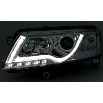 Φανάρια εμπρός Audi A6 4F (2004-2008) led lightbar - chrome , με λάμπες (Η1) - σετ 2τμχ.