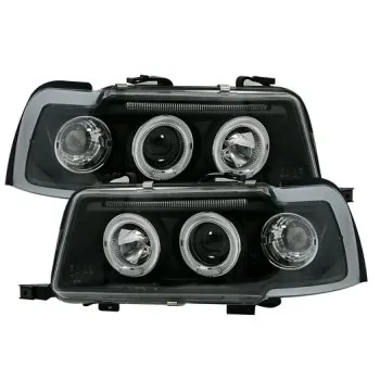 Φανάρια εμπρός Audi 80 B4 (1991-1996) angel eyes - μαύρα , με λάμπες (Η1) - σετ 2τμχ.