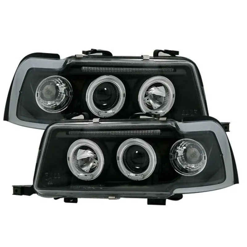 Φανάρια εμπρός Audi 80 B4 (1991-1996) angel eyes - μαύρα , με λάμπες (Η1) - σετ 2τμχ.