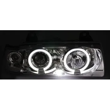 Φανάρια εμπρός BMW E36 (1991-1999) 4d sedan angel eyes - chrome , με λάμπες (Η1) - σετ 2τμχ.