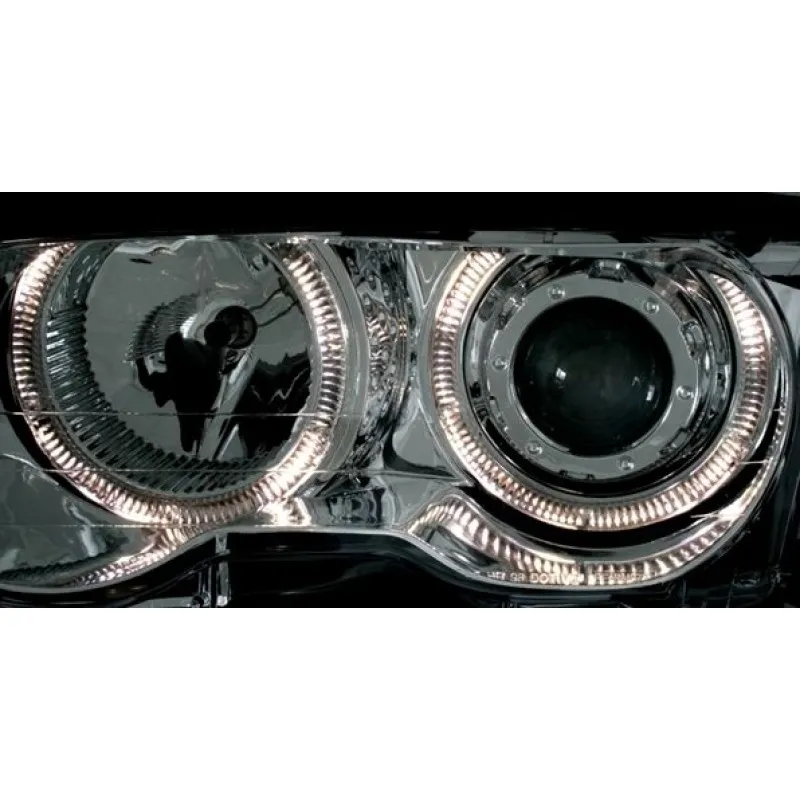 Φανάρια εμπρός BMW E46 sedan (2001-2003) angel eyes - chrome , χωρίς λάμπες (Η7) - σετ 2τμχ.
