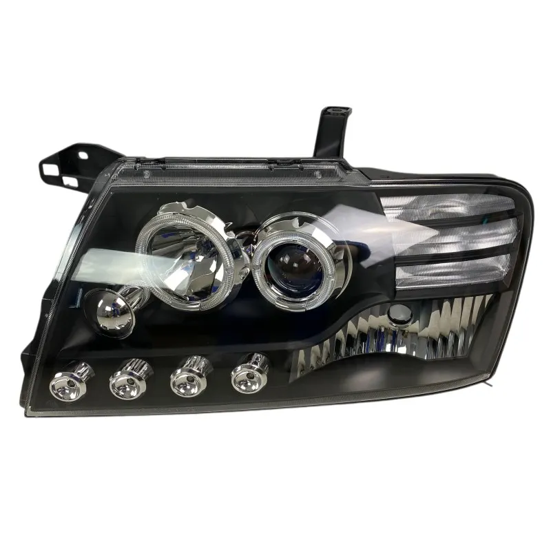 Φανάρια εμπρός Mitsubishi Pajero (2001-2006) angel eyes - μαύρα , με λάμπες (Η1) - σετ 2τμχ.