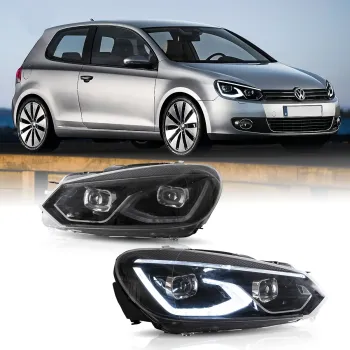 Φανάρια εμπρός Vw Golf 6 (2008-2014) led μαύρα, χωρίς λάμπες (D2S) - σετ 2τμχ.