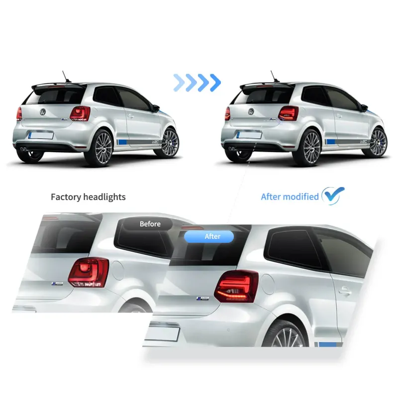 Πίσω φανάρια led Vw Polo (2009-2017) GTI / R design με τρέχουμενο φλας, κόκκινα - σετ 2τμχ.