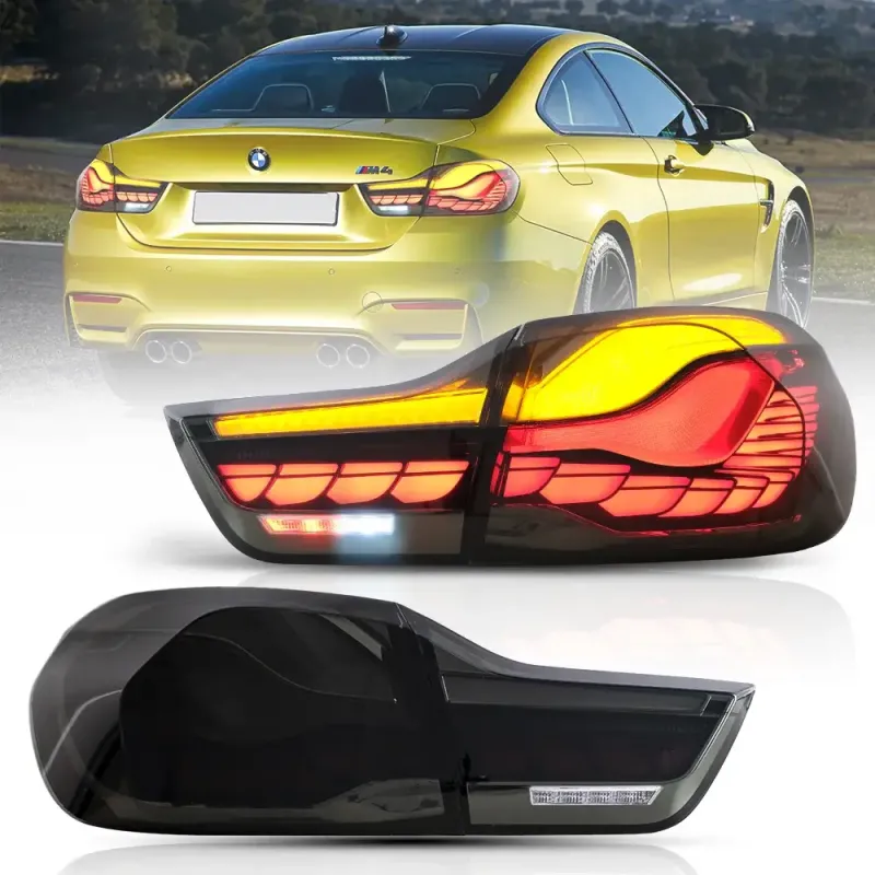 Πίσω φανάρια led BMW F32 / F33 / F36 / F82 / F83 (2014-2020) GTS design με τρέχουμενο φλας, φιμέ - σετ 2τμχ.