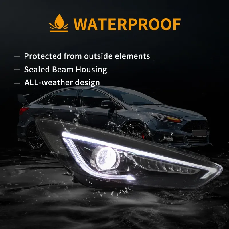 Φανάρια εμπρός Ford Focus (2015-2018) led μαύρα, χωρίς λάμπες (D2S) - σετ 2τμχ.