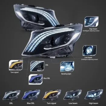 Φανάρια εμπρός Mercedes Vito W447 (2016-2023) led Matrix, μαύρα με DRL - σετ 2τμχ.