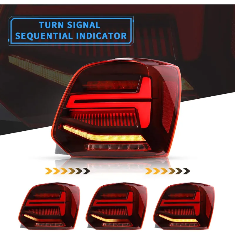 Πίσω φανάρια led Vw Polo (2009-2017) GTI / R design με τρέχουμενο φλας, κόκκινα - σετ 2τμχ.