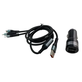 Φορτιστής αυτοκινήτου με 2 θύρες USB και 3 βύσματα