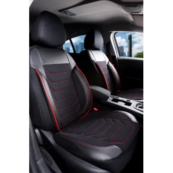 3D Δερμάτινα καλύμματα καθισμάτων Streetech Carbon - μαύρο χρώμα με κόκκινες ραφές