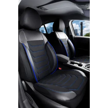 3D Δερμάτινα καλύμματα καθισμάτων Streetech Carbon - μαύρο χρώμα με μπλε ραφές
